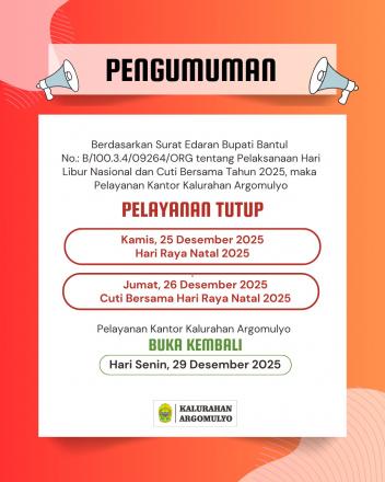 Jadwal Libur Pelayanan Kalurahan Argomulyo